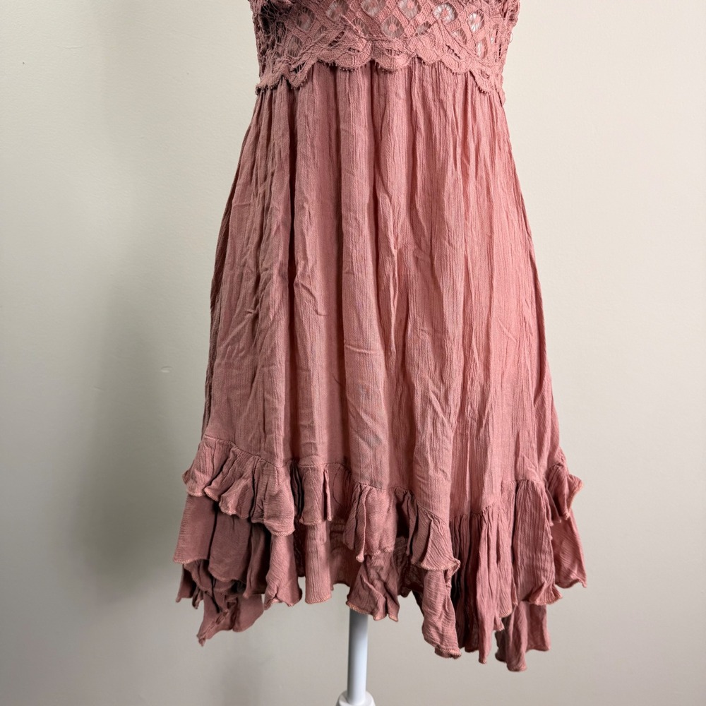 Free People FP One Adella Slip Dress Dusty Rose Pink Lace Boho Mini Small NWT - Picture 5 of 9